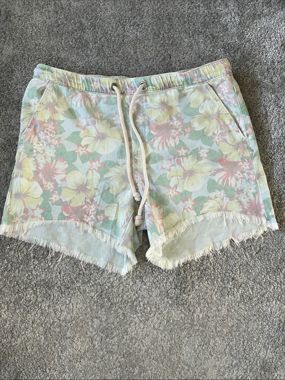 EC Aerie Drawstring Denim Shorts with Floral Print - Size Large